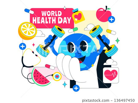 World Health Day Vector Illustration on April 7 Featuring Earth And Medical Equipment Highlighting The Importance Of Healthy Lifestyle in Background 136497450
