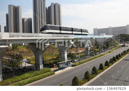 Shenzhen City: Buildings and monorail Shenzhen City: Buildings and monorail 136497629