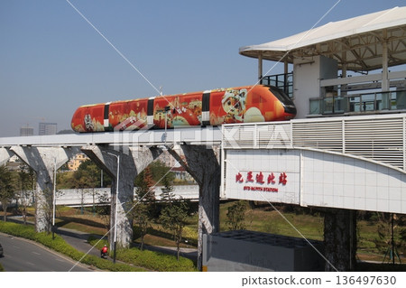 Monorail and station building in Shenzhen, China Monorail and station building in Shenzhen, China 136497630