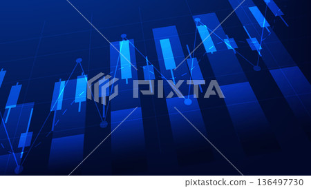 financial market candlesticks with bar chart on blue background financial market candlesticks with bar chart on blue background 136497730