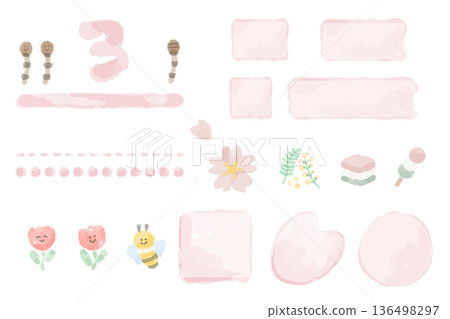 三月水彩插畫系列，適用於幼兒園和托兒所 | 手繪剪紙和邊框，適用於春季通訊 136498297