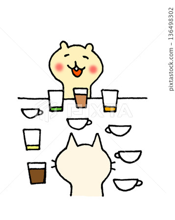 可愛的動物角色在家庭餐廳享用免費飲料的插圖 可愛的動物角色在家庭餐廳享用免費飲料的插圖 136498302