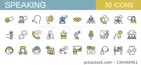 Talking icon set: conversations, meetings, phone calls, communication, etc. Color Talking icon set: conversations, meetings, phone calls, communication, etc. Color 136498461