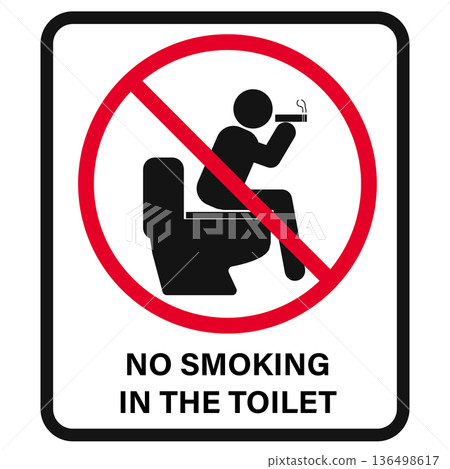 No smoking in lavatory sticker. Toilet no smoking sign. No smoking in the toilet symbols. flat style. No smoking in lavatory sticker. Toilet no smoking sign. No smoking in the toilet symbols. flat style. 136498617