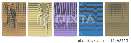 Abstract Line Cover Set with Distorted Grid and Wavy Stripe Backgrounds in Neutral Retro Colors Modern Minimal Poster and Book Cover Vector Collection Abstract Line Cover Set with Distorted Grid and Wavy Stripe Backgrounds in Neutral Retro Colors Modern Minimal Poster and Book Cover Vector Collection 136498755