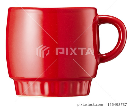 A bright red ceramic mug isolated on a white background A bright red ceramic mug isolated on a white background 136498787