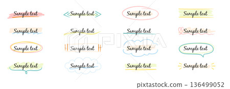 Frame text box hand drawn set. Frame line ribbon banner underline handwriting doodle marker pen title. Cute simple vintage circle, box, oval text simple marker banner. Vector 136499052