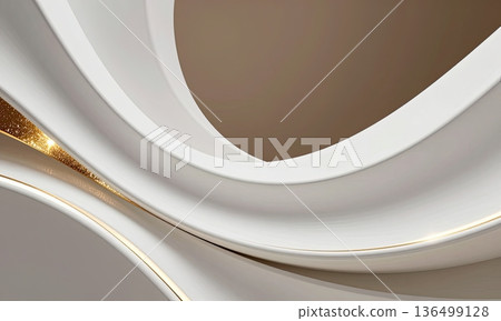 Luxury beige and white abstract wave background with golden curves and glitter. Luxury beige and white abstract wave background with golden curves and glitter. 136499128