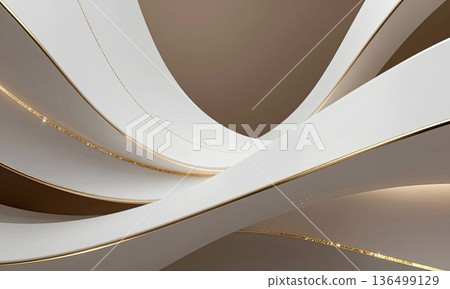 Luxury beige and white abstract wave background with golden curves and glitter. Luxury beige and white abstract wave background with golden curves and glitter. 136499129