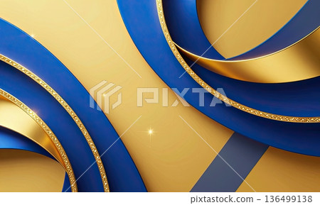 Luxury blue and yellow abstract wave ribbon background with metallic shine. Luxury blue and yellow abstract wave ribbon background with metallic shine. 136499138