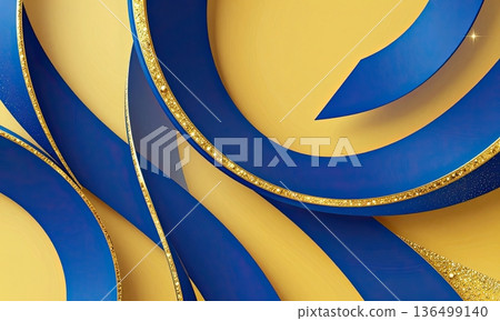 Luxury blue and yellow abstract wave ribbon background with metallic shine. Luxury blue and yellow abstract wave ribbon background with metallic shine. 136499140