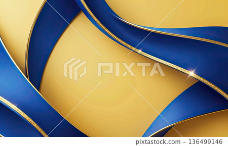 Luxury blue and yellow abstract wave ribbon background with metallic shine. Luxury blue and yellow abstract wave ribbon background with metallic shine. 136499146