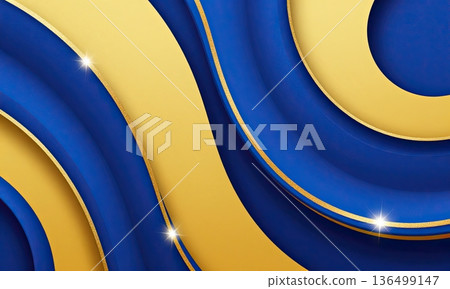 Luxury blue and yellow abstract wave ribbon background with metallic shine. Luxury blue and yellow abstract wave ribbon background with metallic shine. 136499147