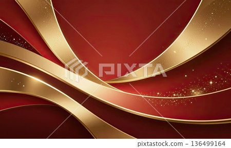 Luxury red background with elegant gold wave ribbons and sparkling glitter. Luxury red background with elegant gold wave ribbons and sparkling glitter. 136499164