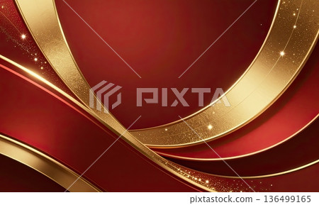 Luxury red background with elegant gold wave ribbons and sparkling glitter. Luxury red background with elegant gold wave ribbons and sparkling glitter. 136499165