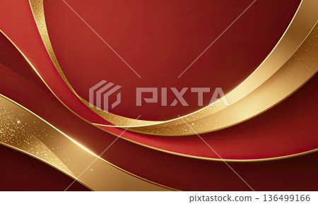 Luxury red background with elegant gold wave ribbons and sparkling glitter. Luxury red background with elegant gold wave ribbons and sparkling glitter. 136499166