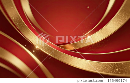 Luxury red background with elegant gold wave ribbons and sparkling glitter. Luxury red background with elegant gold wave ribbons and sparkling glitter. 136499174