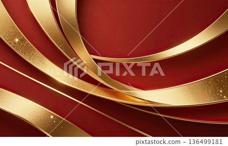 Luxury red background with elegant gold wave ribbons and sparkling glitter. Luxury red background with elegant gold wave ribbons and sparkling glitter. 136499181