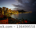 View of Waikiki Beach and Diamond Head at dawn from Sheraton Waikiki in Hawaii 136499558