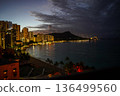 View of Waikiki Beach and Diamond Head at dawn from Sheraton Waikiki in Hawaii 136499560