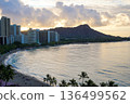 View of Waikiki Beach and Diamond Head at dawn from Sheraton Waikiki in Hawaii 136499562