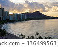 View of Waikiki Beach and Diamond Head at dawn from Sheraton Waikiki in Hawaii 136499563