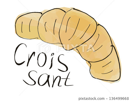 Hand Drawn Watercolor Croissant Pastry Simple Illustration with Lettering, French Bakery Breakfast Food Sketch, Isolated Vector Design Hand Drawn Watercolor Croissant Pastry Simple Illustration with Lettering, French Bakery Breakfast Food Sketch, Isolated Vector Design 136499668