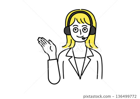 一名女性透過遠端操控設備在呼叫中心接聽電話的上半身向量插圖_資訊指南 一名女性透過遠端操控設備在呼叫中心接聽電話的上半身向量插圖_資訊指南 136499772