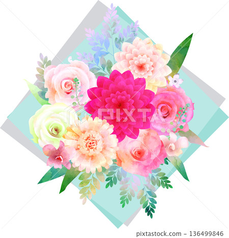Pink bouquet and pale blue paper Pink bouquet and pale blue paper 136499846