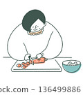 Elderly woman cutting vegetables on a cutting board 136499886