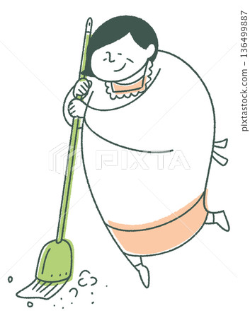 Elderly woman cleaning with a broom Elderly woman cleaning with a broom 136499887
