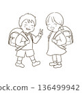 Illustration of an elementary school student carrying a school bag 136499942