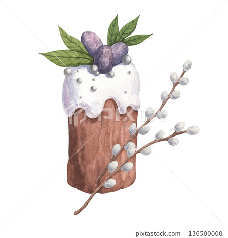 Easter cake with icing and pussy willow branch 136500000
