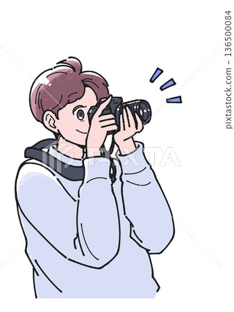Illustration of a man taking a photo Illustration of a man taking a photo 136500084