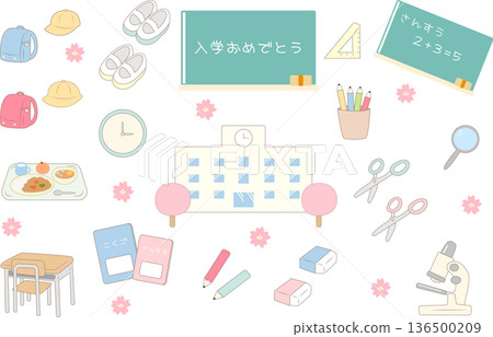 一套用於學校入口和學校用途的簡單插圖 136500209