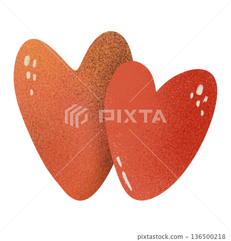 Two overlapping textured hearts in warm orange and terracotta tones. Perfect for Mother's Day cards, love and family designs, baby shower invites, maternity prints, Valentine's Day, loving occasion. Two overlapping textured hearts in warm orange and terracotta tones. Perfect for Mother's Day cards, love and family designs, baby shower invites, maternity prints, Valentine's Day, loving occasion. 136500218