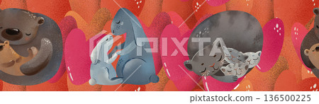 Seamless pattern of overlapping textured hearts in warm orange and terracotta tones. Perfect for Mother's Day cards, baby shower invites, maternity prints, Valentine's Day, loving occasion Seamless pattern of overlapping textured hearts in warm orange and terracotta tones. Perfect for Mother's Day cards, baby shower invites, maternity prints, Valentine's Day, loving occasion 136500225