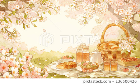 假期裡，享受戶外午餐和自然風光的片刻，鮮花盛開的田野，鋪開野餐墊享用美食，春意盎然。 136500426