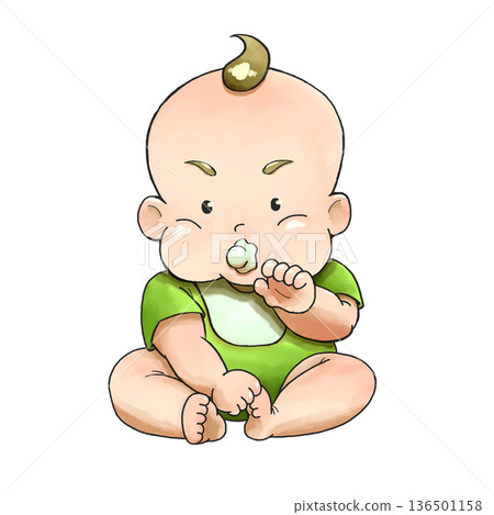 Sitting baby with pacifier Sitting baby with pacifier 136501158