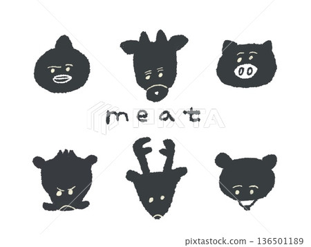 富有表現力的手繪肉類插圖，可用作設計中的圖標或符號標誌。 136501189