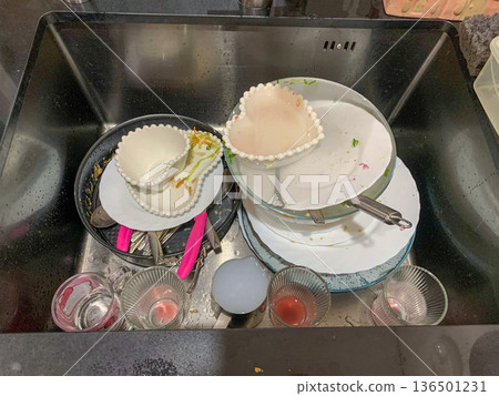 Dirty Dish Mountain In Sink 136501231