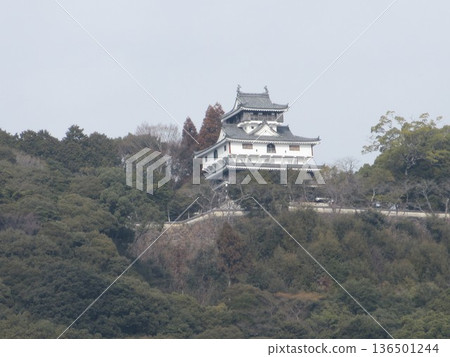 Iwakuni Castle as seen from Kintai Bridge in Iwakuni City, Yamaguchi Prefecture 136501244
