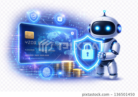 金融AI插圖素材 AI × 信用卡 × 安全 136501450