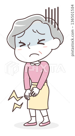 Illustration of a senior woman suffering from knee pain (joint pain, lack of exercise, rehabilitation) 136501584