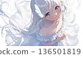 A girl with a translucent appearance wrapped in pure white wings. A fantasy portrait of an angel. 136501819