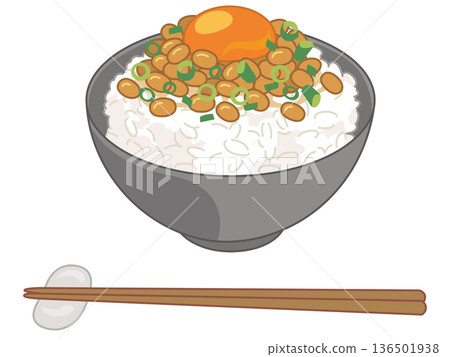 Illustration of rice with egg yolk and natto (with chopsticks and chopstick rest added) Illustration of rice with egg yolk and natto (with chopsticks and chopstick rest added) 136501938