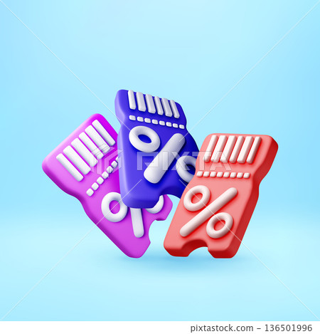Red, blue, and purple 3D coupon tickets Red, blue, and purple 3D coupon tickets 136501996