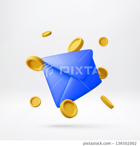 3D Blue envelope and yellow coin float. 3D Blue envelope and yellow coin float. 136502002