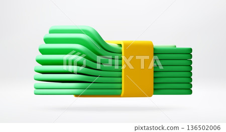 3D Stack of green paper currency with yellow band 3D Stack of green paper currency with yellow band 136502006