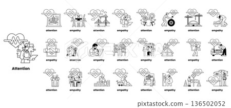 A collection of black and white images with the word "attention" at the top 136502052